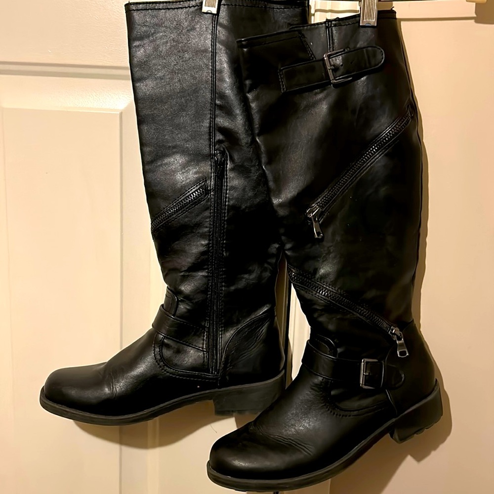 Black combat knee high boots